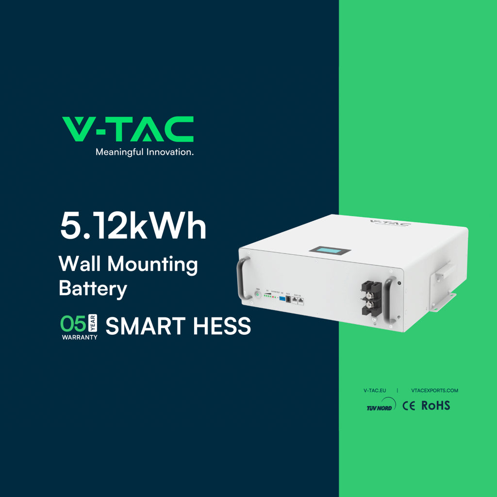 V-TAC Batteria di Accumulo 5.12kWh al Litio-Ferro-Fosfato LiFePO4 BMS Integrato per Inverter Fotovoltaici CEI 0-21 51.2V 100Ah Garanzia 10 Anni V-TAC Batteria di Accumulo 5.12kWh al Litio-Ferro-Fosfato LiFePO4 BMS Integrato per Inverter Fotovoltaici CEI 0-21 51.2V 100Ah Garanzia 10 Anni
